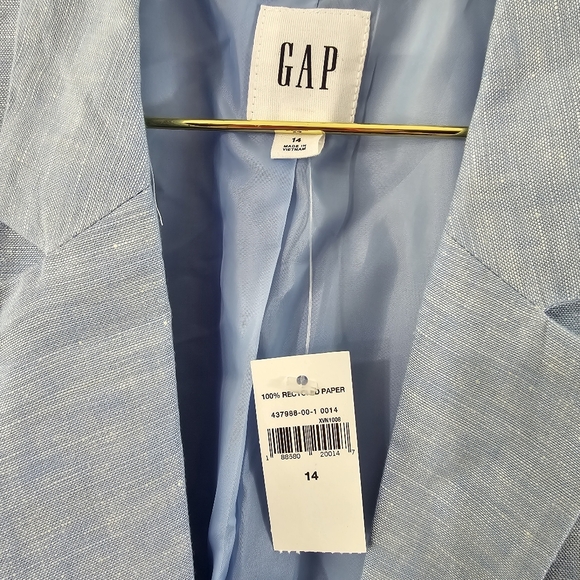 GAP Linen Cotton Blazer Chambray Light Blue Lined Single One Button NWT Size 14 - Picture 4 of 10